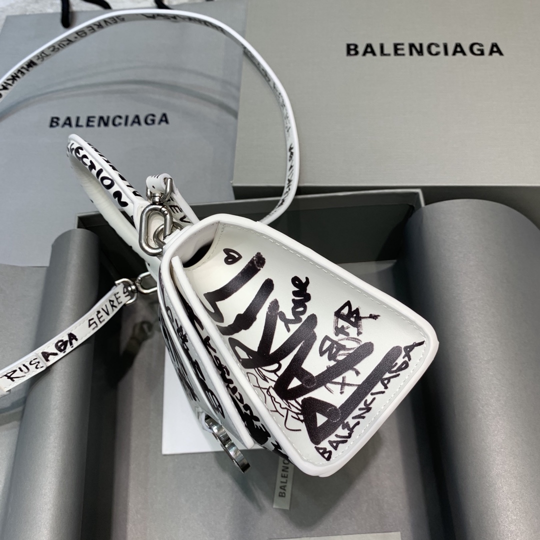 Balenciaga Hourglass XS Handbag Graffiti Shoulder Bag White